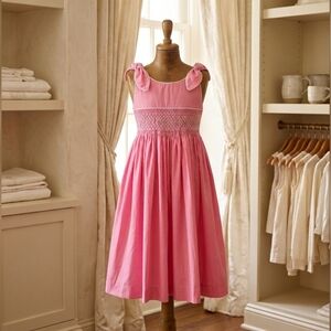 Mom & Me Hot Pink Geometric Smocked Dress w/ Roses Tie Shoulder Boutique NWT